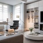 Estores en salón moderno con cortinero