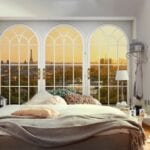Fotomural de París en pared cabecero dormitorio