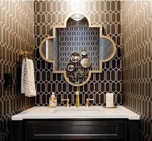 Papel pintado geometrico con lineas metalizadas
